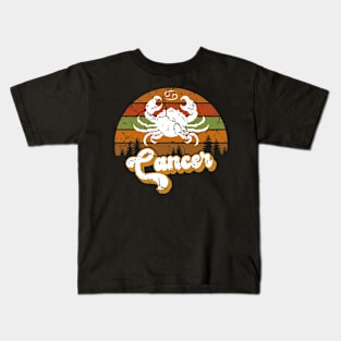 Cancer Zodiac Sign - Distressed Retro Sunset Kids T-Shirt